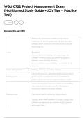 WGU C722 Project Management &lpar;Highlighted Study Guide &plus; JO's Tips &plus; Practice Test&rpar;&colon; Q's & A's