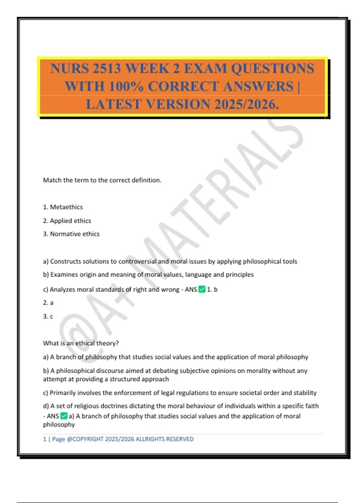 NURS 2513 WEEK 2 EXAM QUESTIONS WITH 100% CORRECT ANSWERS | LATEST ...