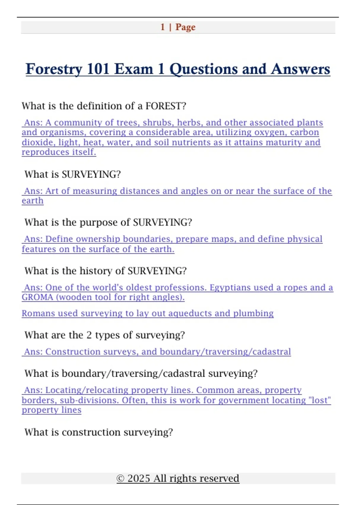 Forestry 101 Exam 1 Questions and Answers - Forestry 101 - Stuvia US