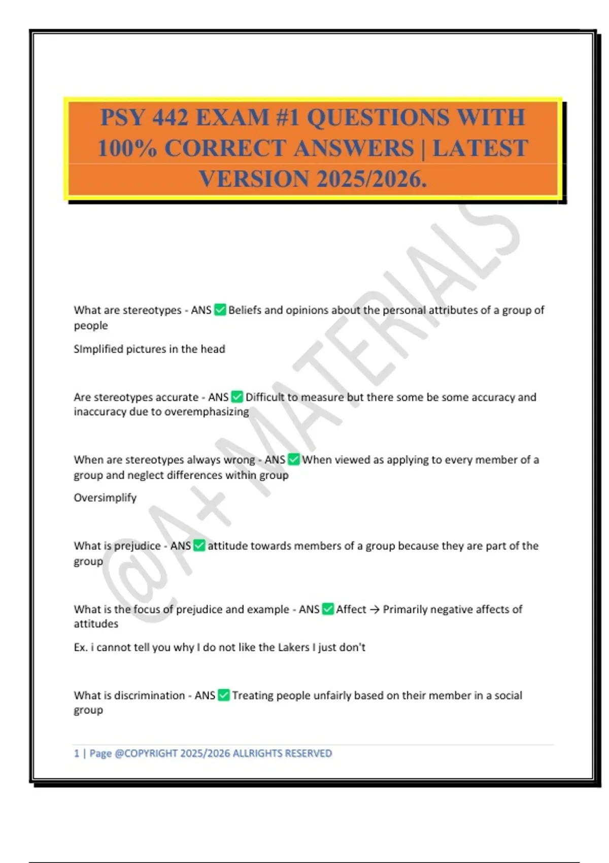 PSY 442 EXAM #1 QUESTIONS WITH 100% CORRECT ANSWERS | LATEST VERSION ...