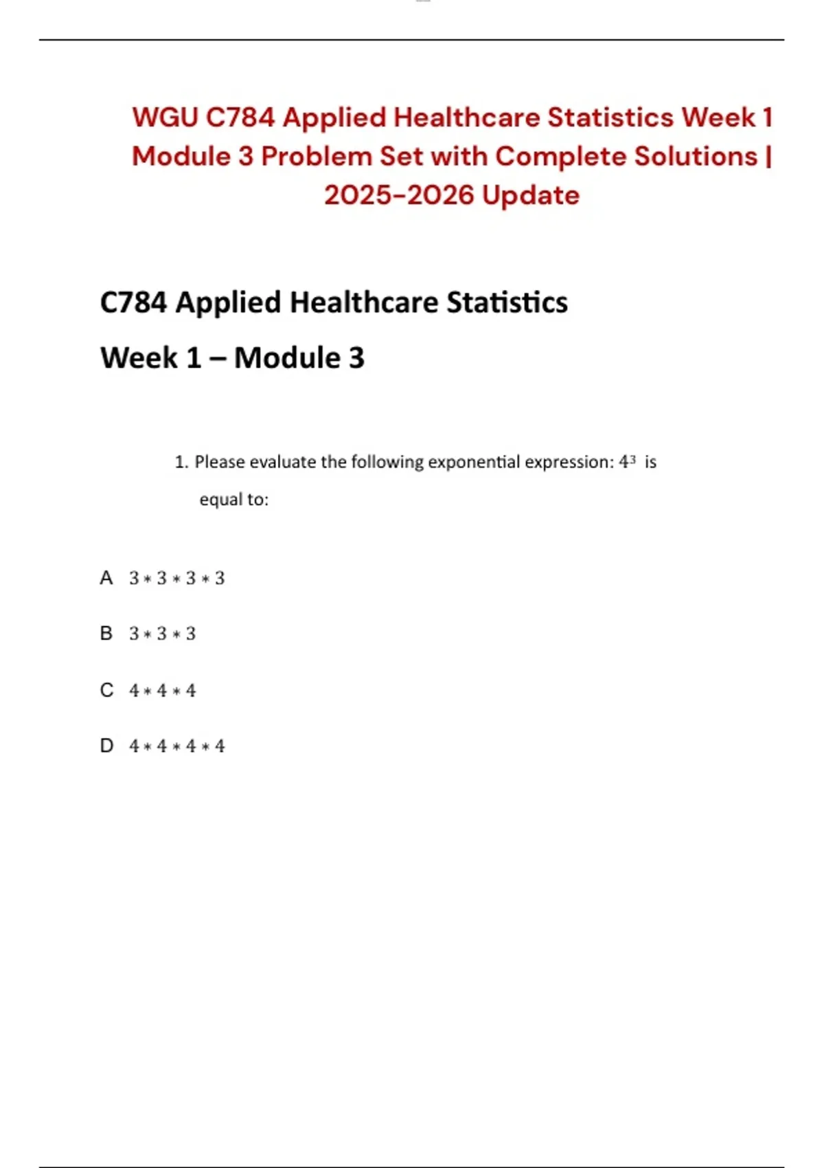 WGU C784 Applied Healthcare Statistics Week 1 Module 3 Problem Set with ...