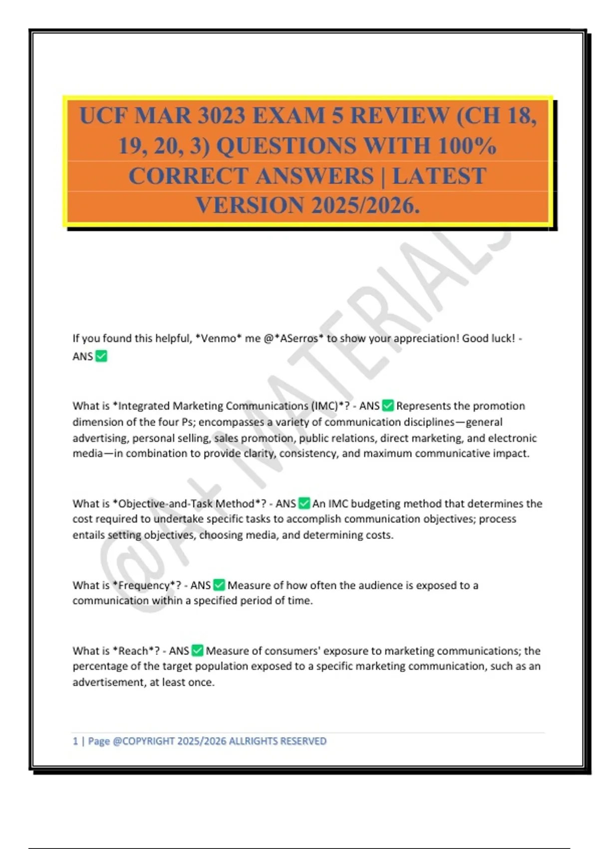 UCF MAR 3023 EXAM 5 REVIEW (CH 18, 19, 20, 3) QUESTIONS WITH 100% ...