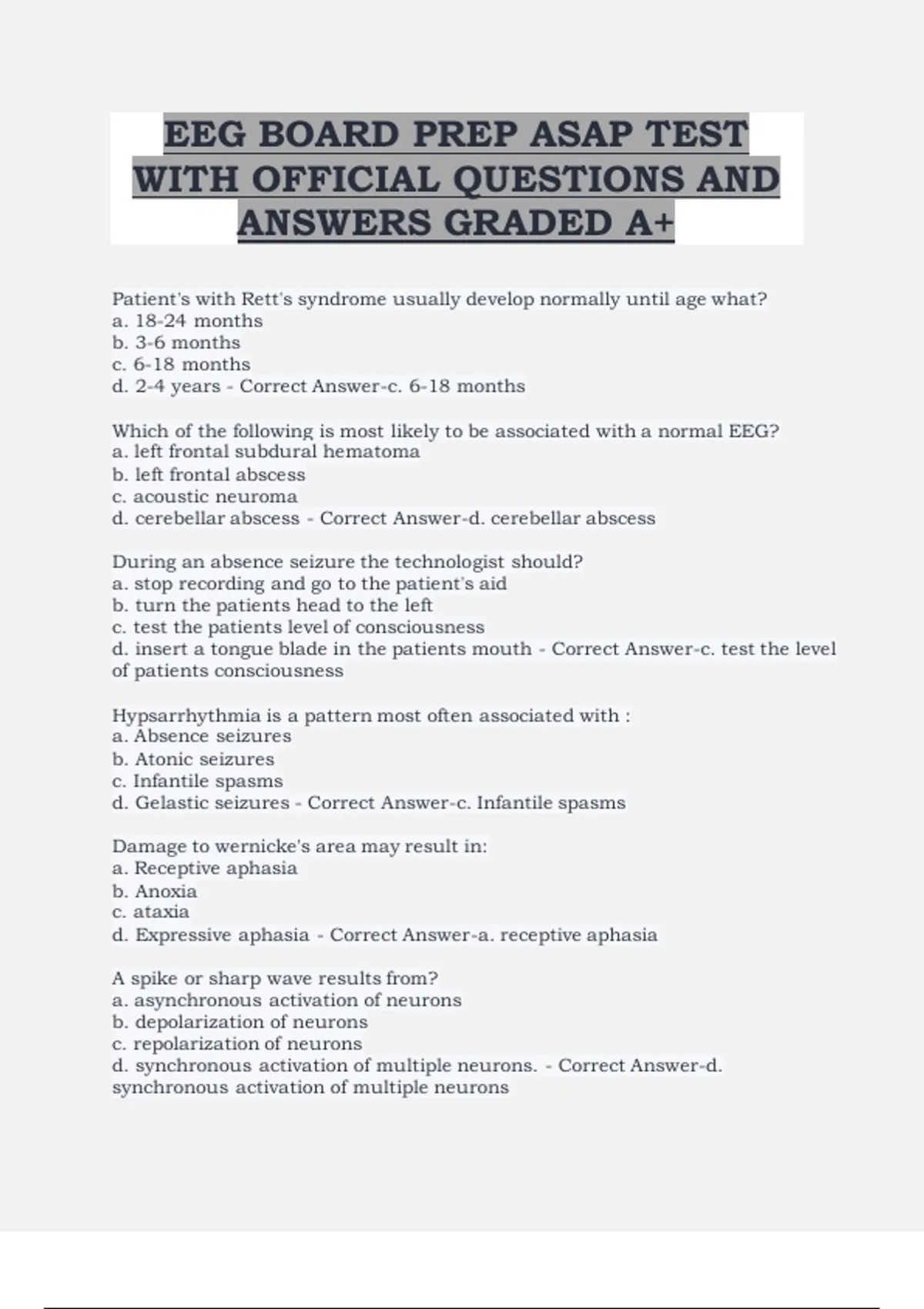 EEG Board Prep ASAP Test with Official Questions and Answers – Graded ...