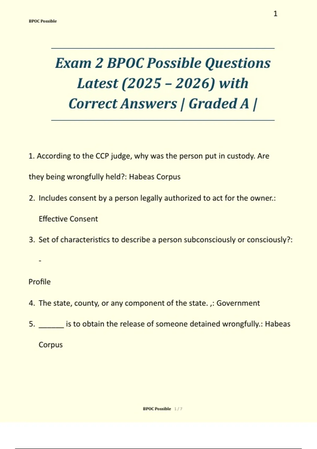 STUDY PACK!! BPOC EXAM 2 COMPILATIONs Latest (2025 – 2026) Questions ...