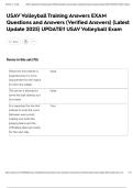 USAV Volleyball Training Answers EXAM Questions and Answers &lpar;Verified Answers&rpar; &lpar;Latest Update 2025&rpar; UPDATE&excl;&excl; USAV Volleyball Exam