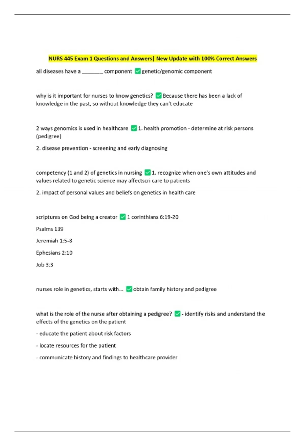NURS 445 Exam 1 Questions and Answers| New Update with 100% Correct ...