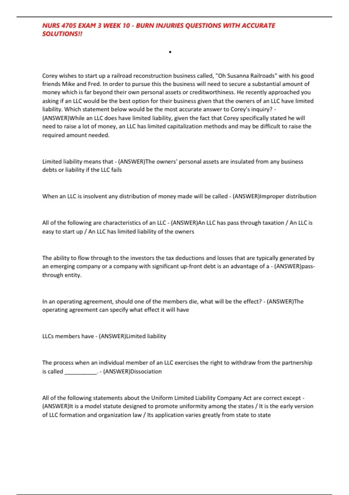 Post Injury Questions NURS 4705 EXAM 3 WEEK 10 - BURN INJURIES QUESTIONS WITH ACCURATE ...