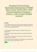 Canadian Practical Nurse Registration Examination &lpar;CPNRE&rpar; Exam &lpar;Latest Update 2025 &sol; 2026&rpar; Practice Questions & Answers &vert; Grade A &vert; 100&percnt; Correct &lpar;Verified Answers&rpar;