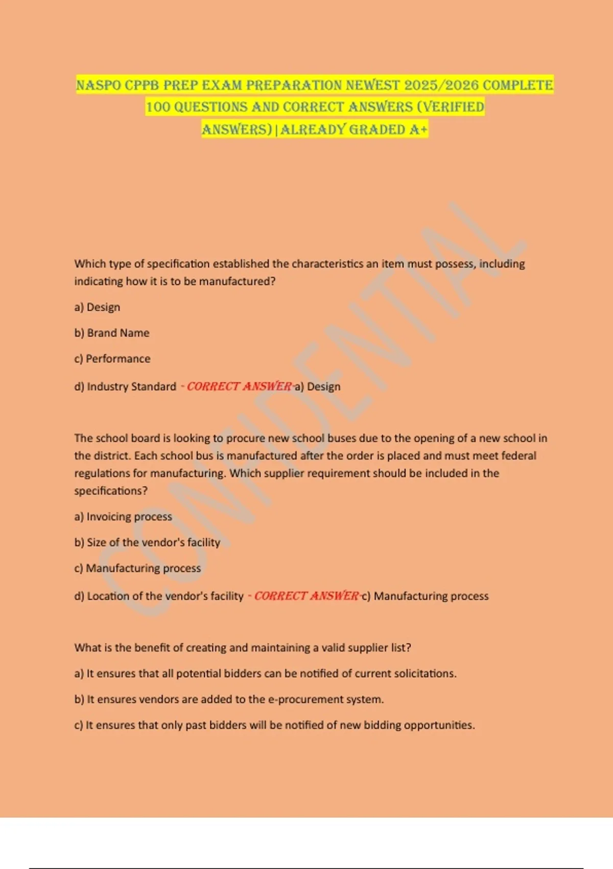 NASPO CPPB PREP EXAM PREPARATION NEWEST 2025/2026 COMPLETE 100 ...