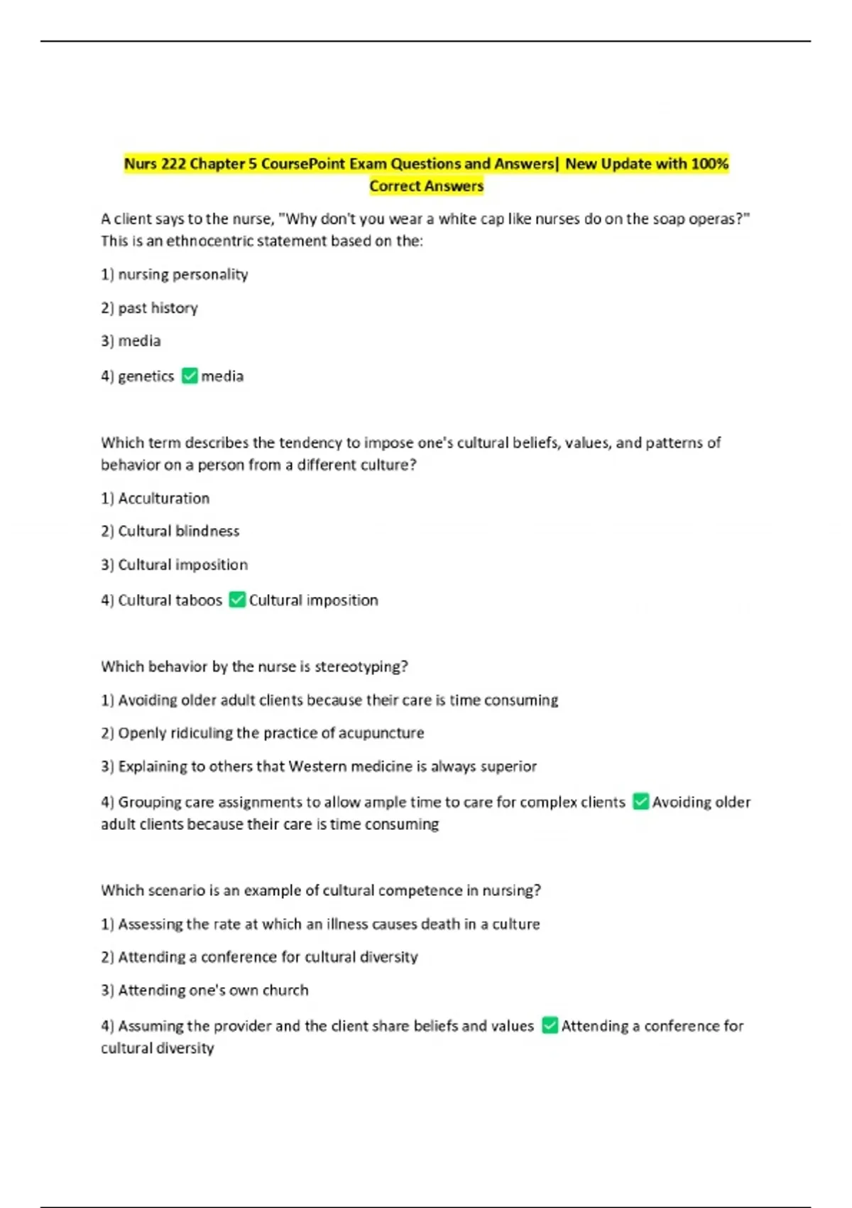Nurs 222 Chapter 5 CoursePoint Exam Questions and Answers| New Update ...