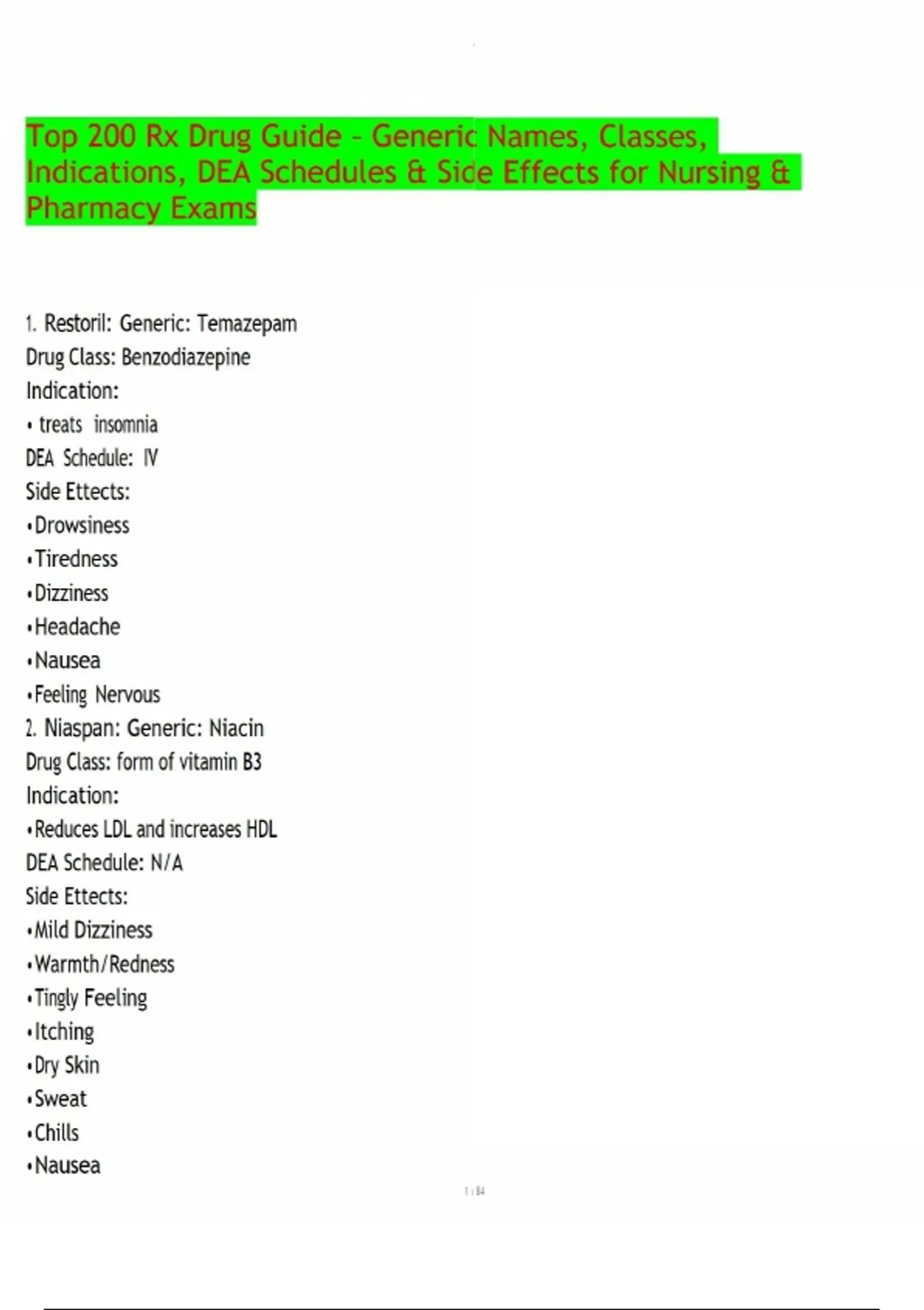 Top 200 Rx Drug Guide – Generic Names, Classes, Indications, DEA ...