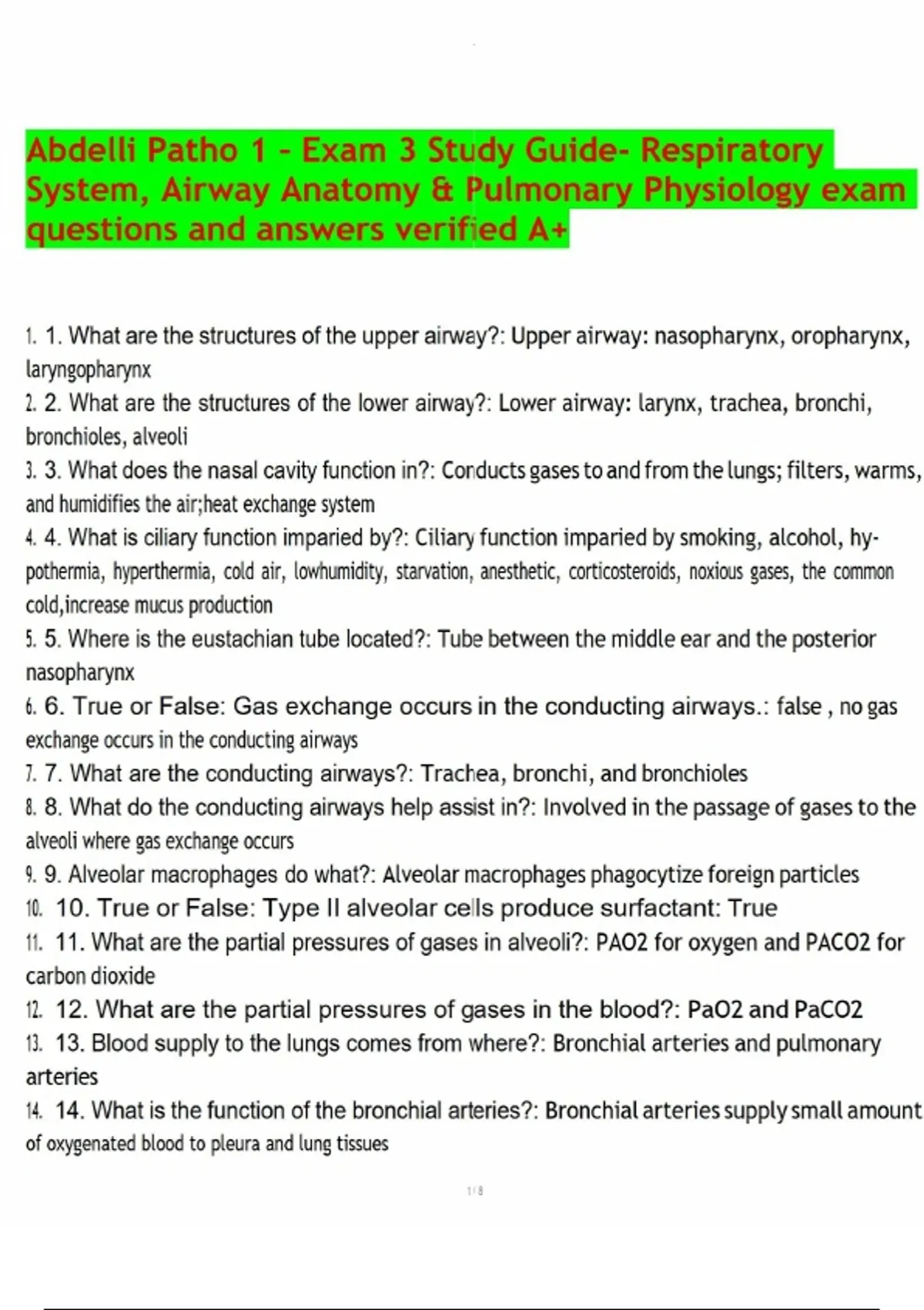 Abdelli Patho 1 – Exam 3 Study Guide- Respiratory System, Airway ...