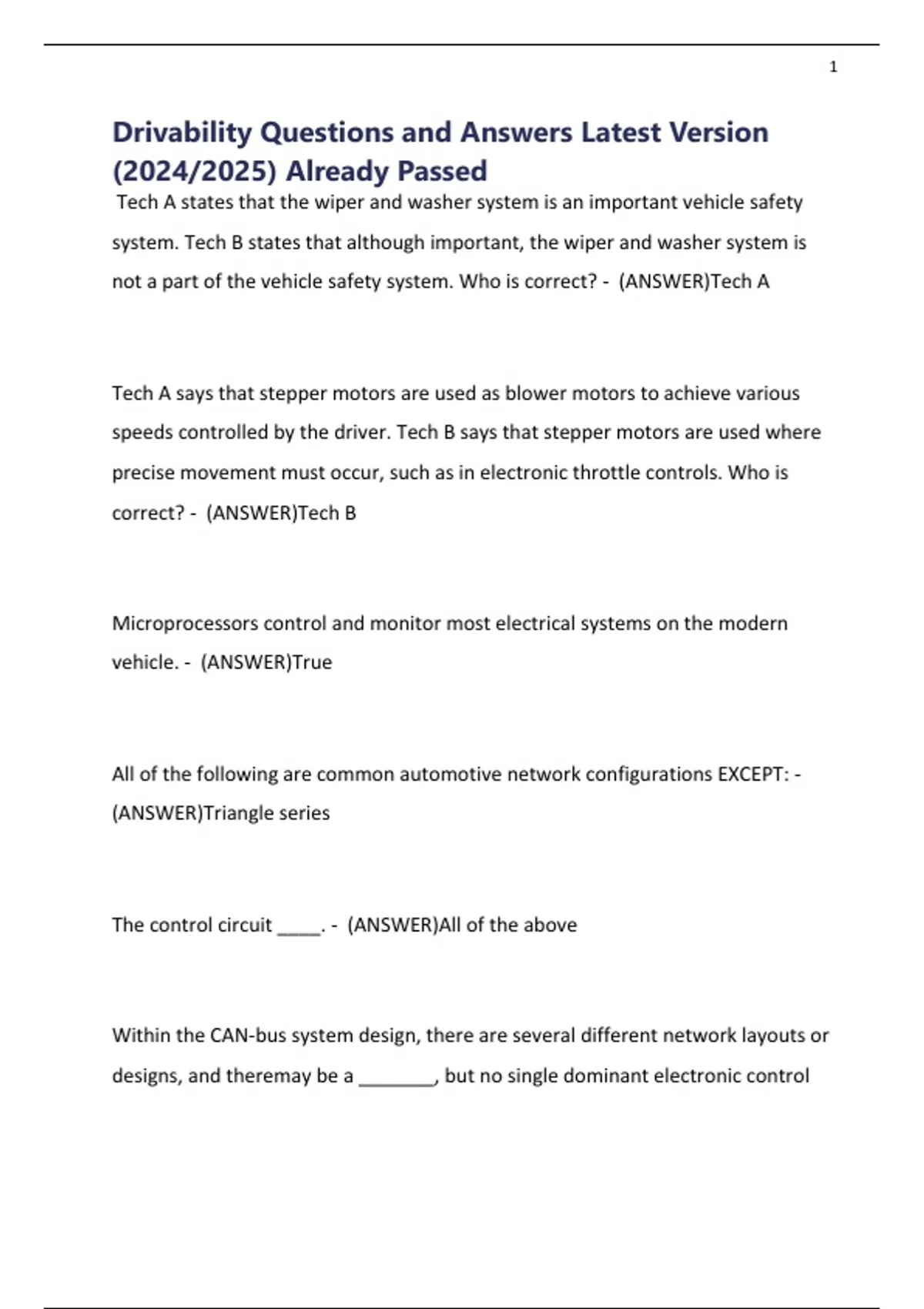 Drivability Questions and Answers Latest Version (2024/2025) Already ...
