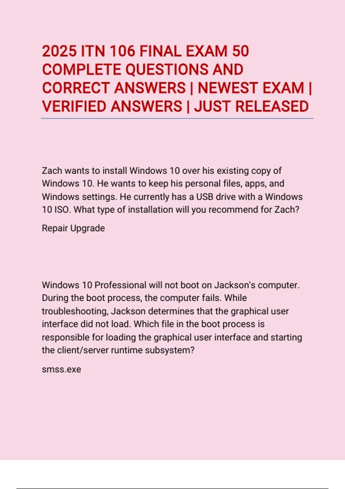 2025 ITN 100 Final Exam 50 Complete Questions and Correct Answers ...