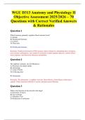 WGU D313 Anatomy and Physiology II Objective Assessment 2025&sol;2026 &ndash; 70 Questions with Correct Verified Answers & Rationales