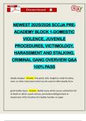 NEWEST 2025&sol;2026 SCCJA PREACADEMY BLOCK 1-DOMESTIC VIOLENCE&comma; JUVENILE PROCEDURES&comma; VICTIMOLOGY&comma; HARASSMENT AND STALKING&comma; CRIMINAL GANG OVERVIEW Q&A 100&percnt; PASS