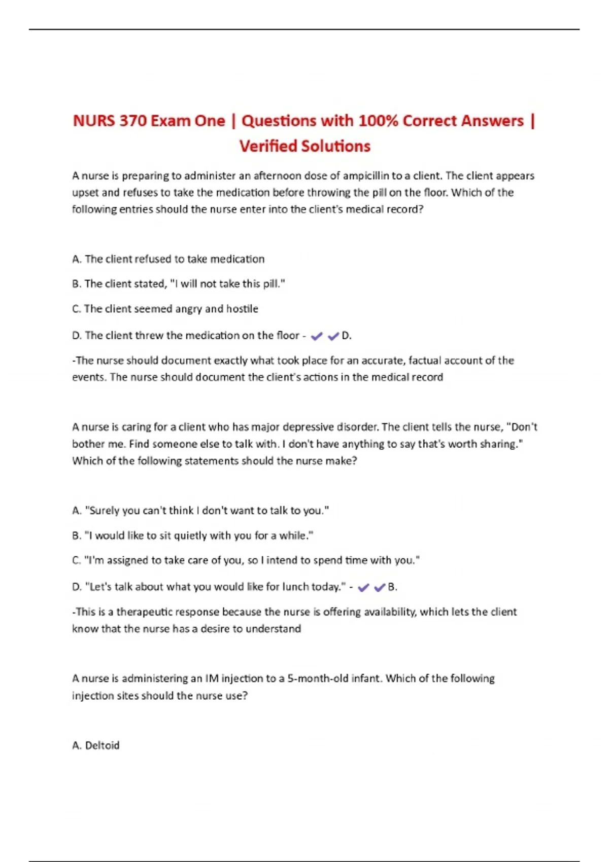 NURS 370 Exam One | Questions with 100% Correct Answers | Verified ...