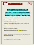 DOT CERTIFICATION EXAM ACTUAL 2025&sol;2026 QUESTIONS AND 100&percnt; CORRECT ANSWERS