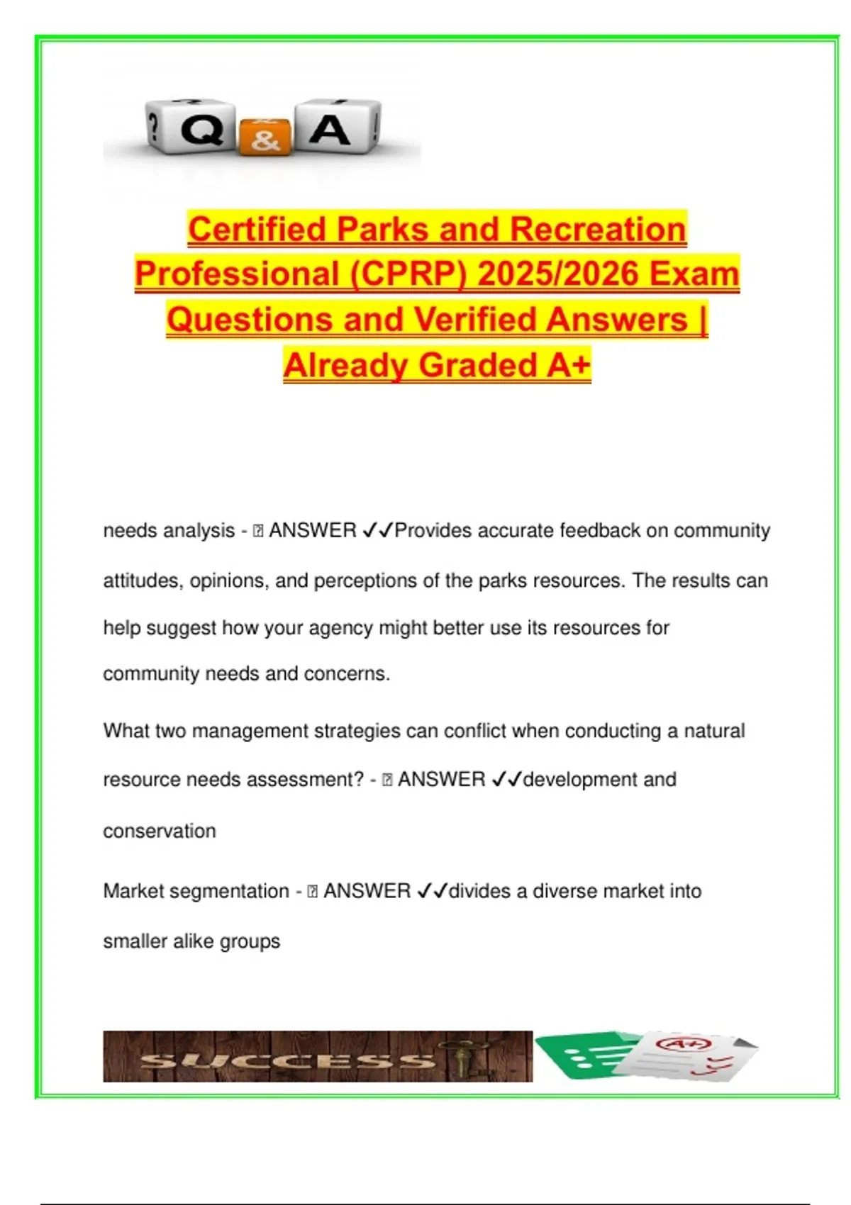 Certified Parks and Recreation Professional (CPRP) Exam 2025/2026 – 250 ...