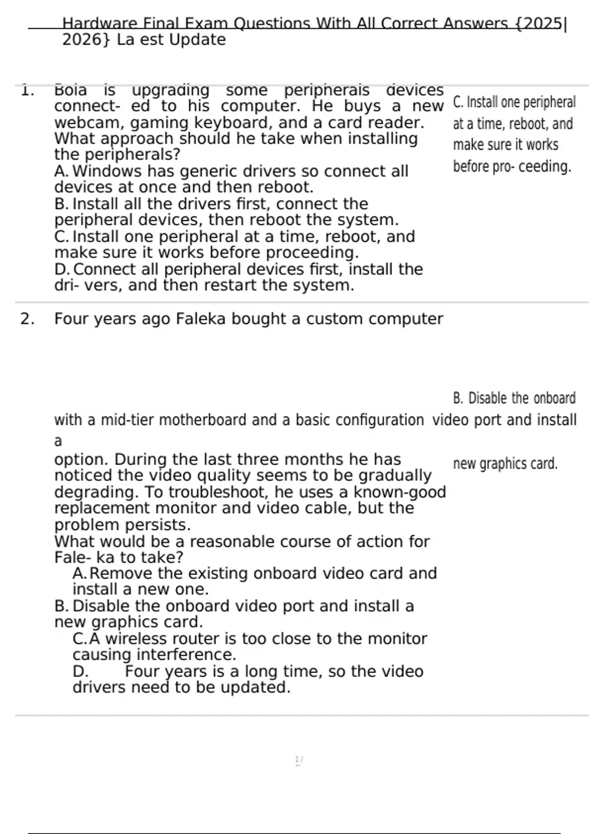 Hardware Final Exam Questions With All Correct Answers {2025|2026 ...