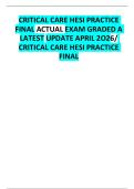 CRITICAL CARE HESI PRACTICE FINAL ACTUAL EXAM GRADED A LATEST UPDATE APRIL 2O26&sol; CRITICAL CARE HESI PRACTICE FINAL