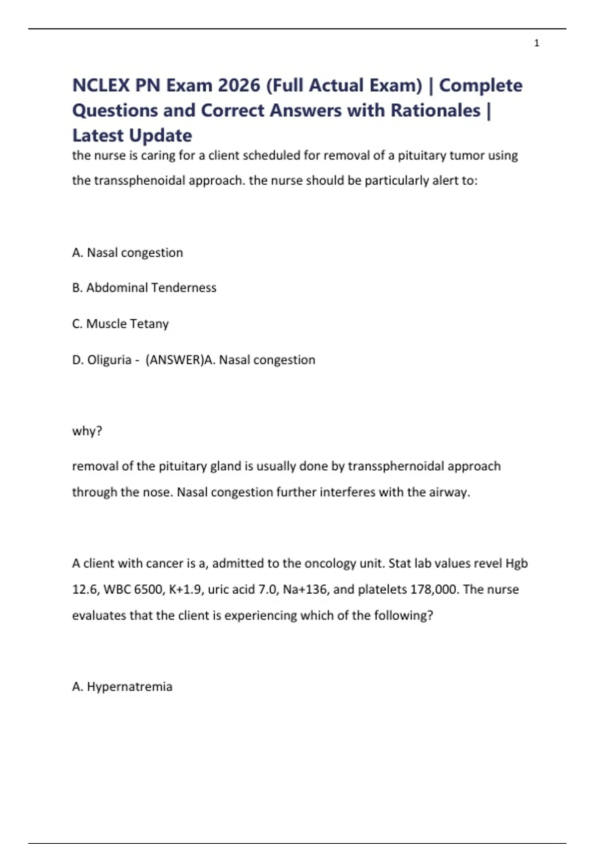 NCLEX PN Exam 2026 (Full Actual Exam) | Complete Questions and Correct ...