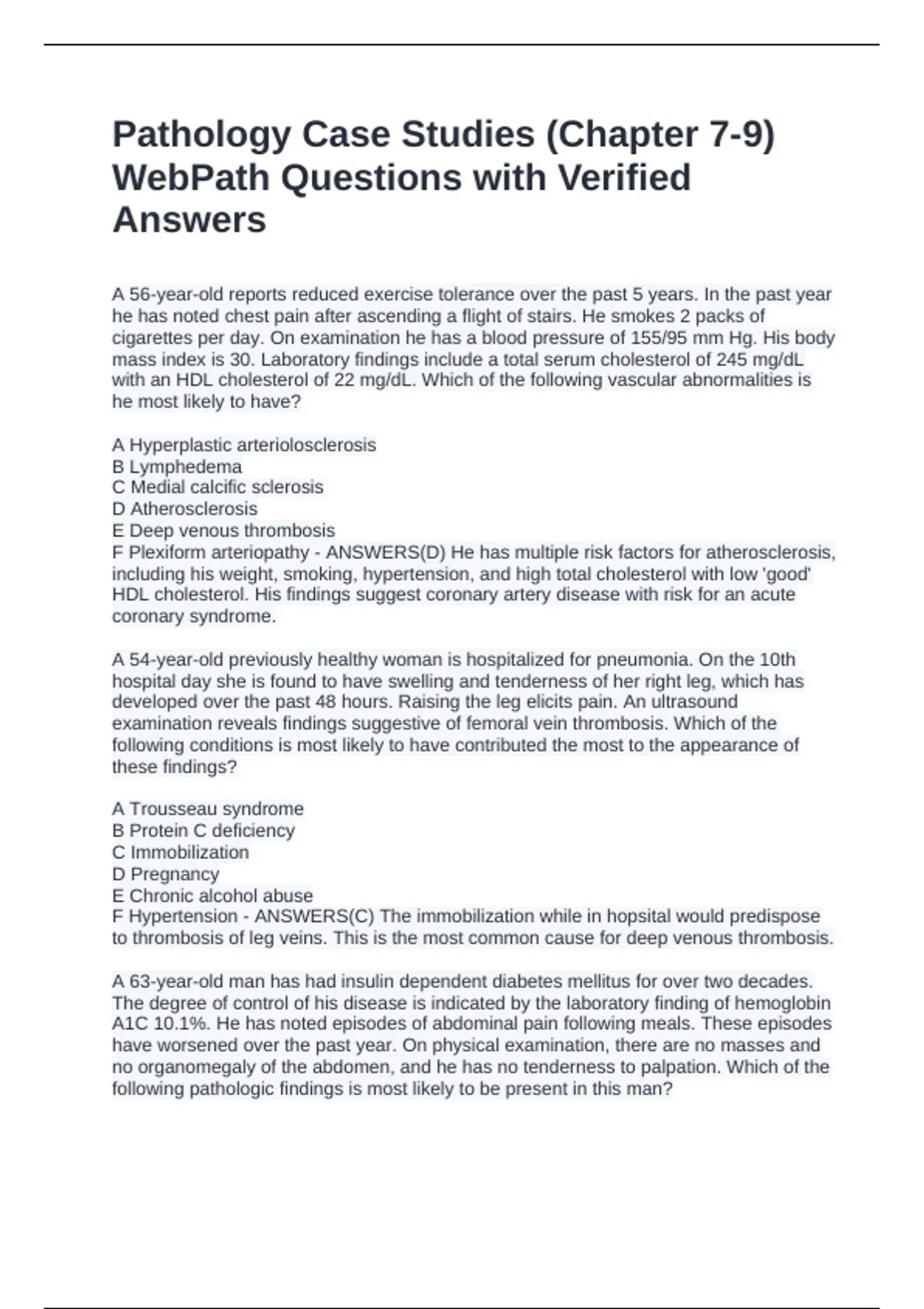 Webpath Pdf Pathology Case Studies (Chapter 7-9) WebPath Questions with Verified ...