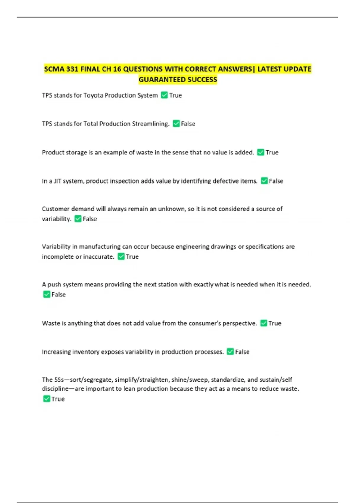 SCMA 331 FINAL CH 16 QUESTIONS WITH CORRECT ANSWERS| LATEST UPDATE ...