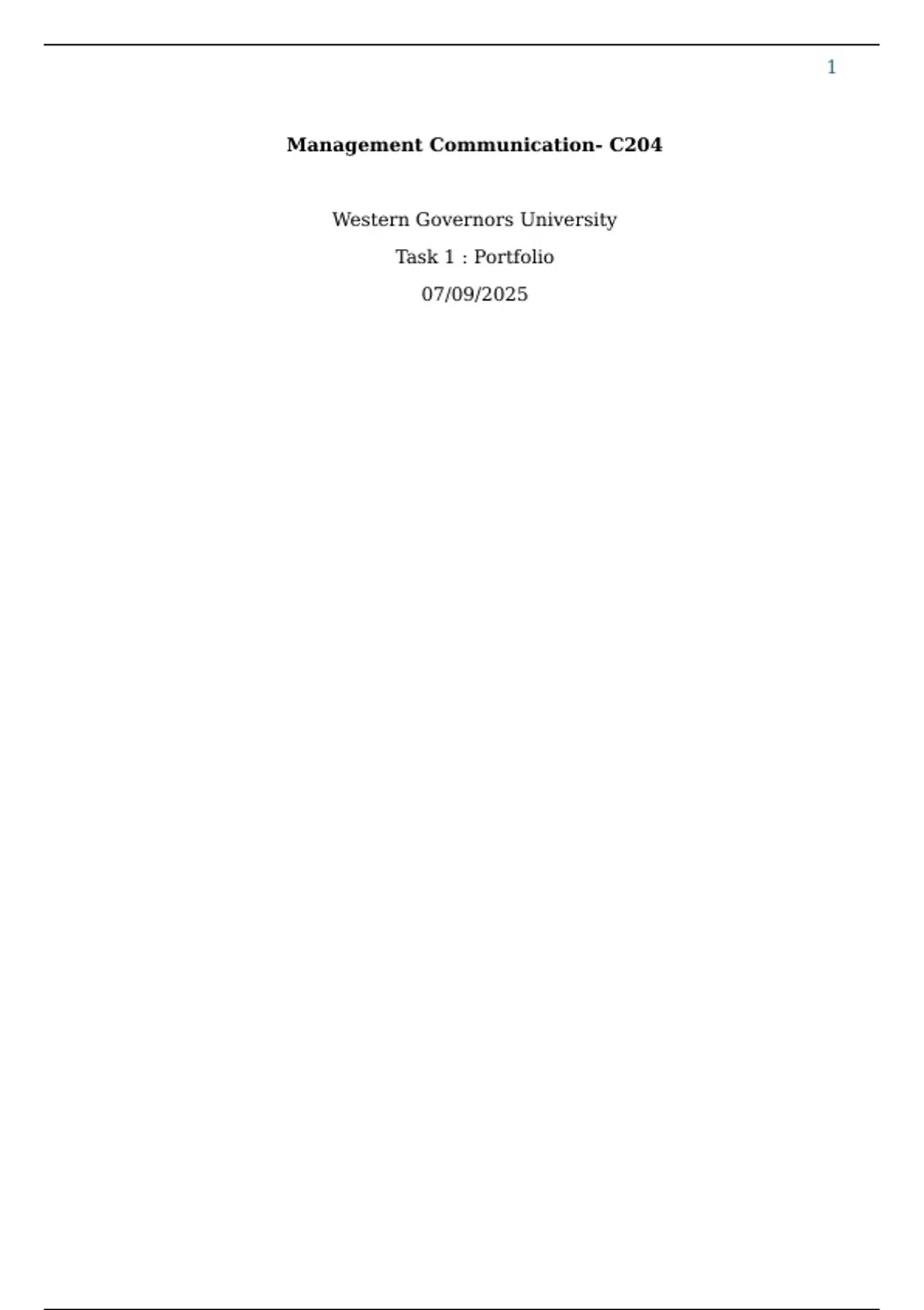 WGU Management Communication- C204 Task 1 : Portfolio | Answered ...
