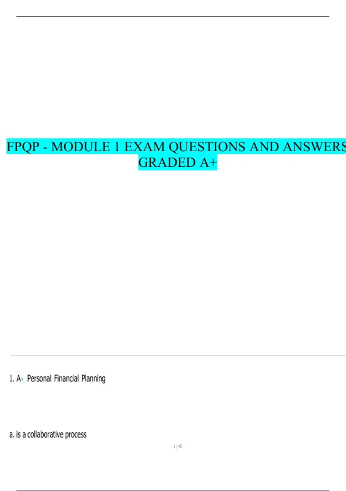 FPQP - MODULE 1 EXAM QUESTIONS AND ANSWERS GRADED A+ - Financial ...