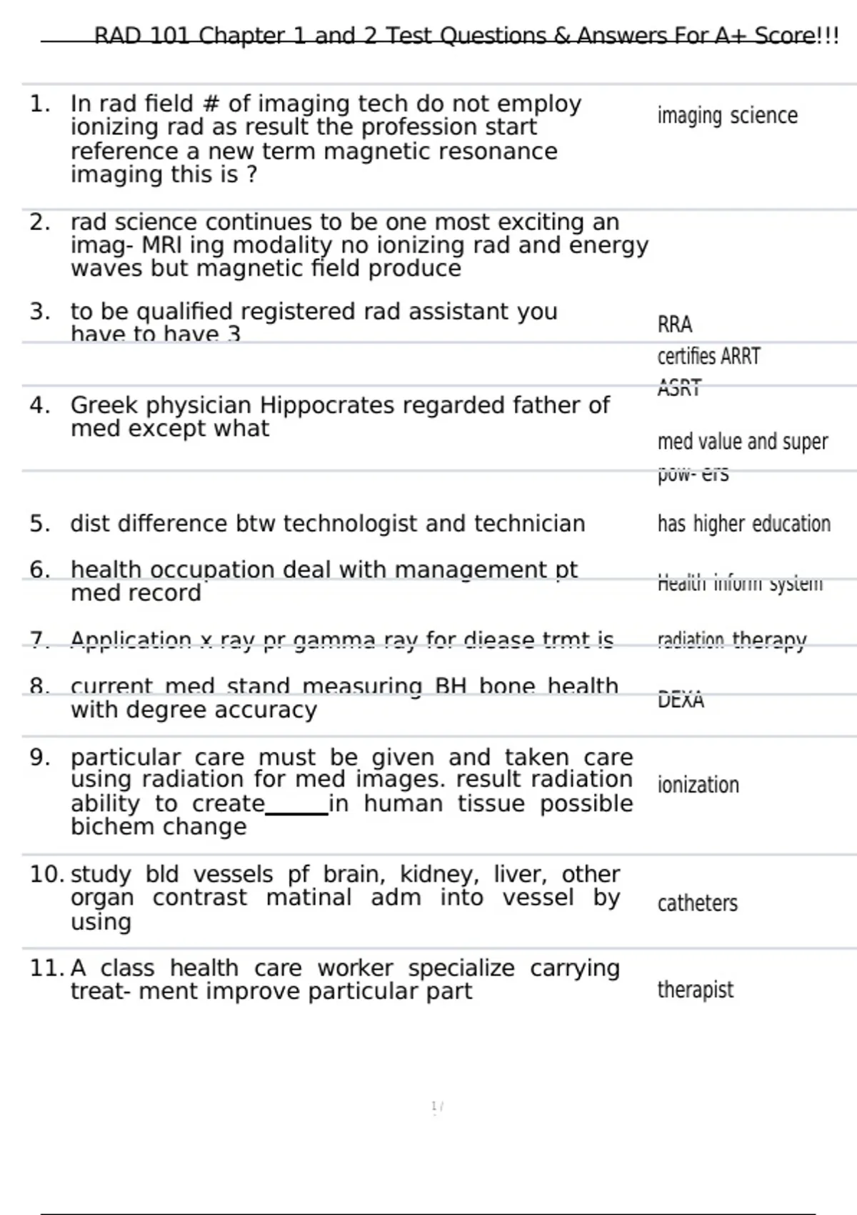 Rad Science Lecture RAD 101 Chapter 1 and 2 Test Questions & Answers For A+ Score!!! - Rad ...