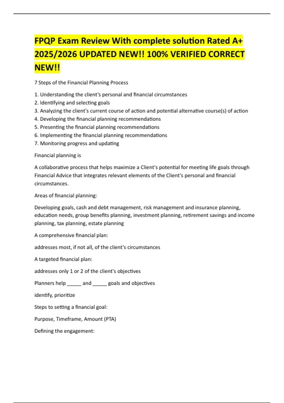 FPQP Exam Review With complete solution Rated A+ 2025/2026 UPDATED NEW ...