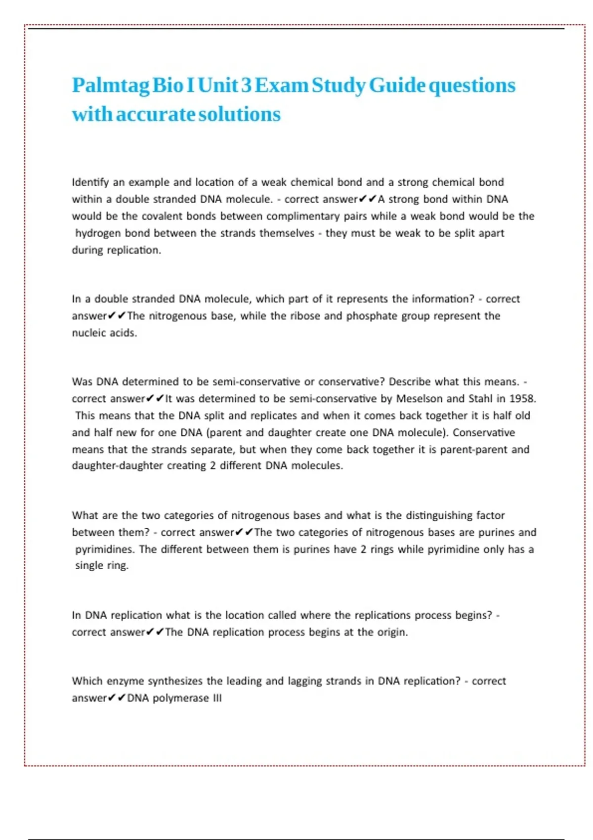 Palmtag Bio I Unit 3 Exam Study Guide questions with accurate solutions ...
