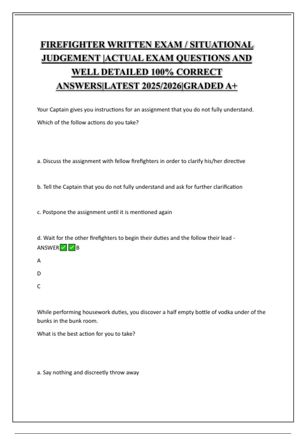 FIREFIGHTER WRITTEN EXAM / SITUATIONAL JUDGEMENT |ACTUAL EXAM QUESTIONS ...