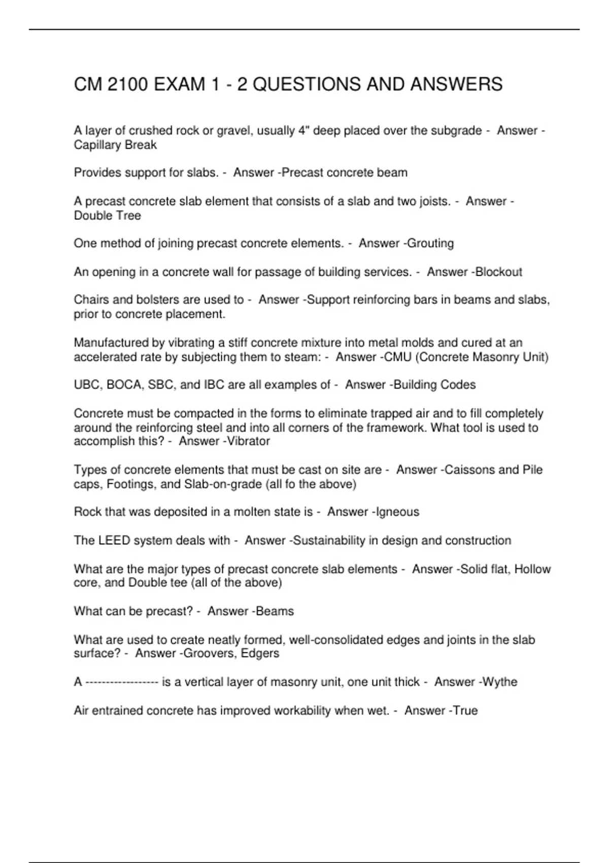 CM 2100 EXAM 1 - 2 QUESTIONS AND ANSWERS - CM 2100 - Stuvia US