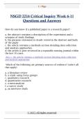 NSGD 2216 Critical Inquiry Week 6-11  Questions and Answers