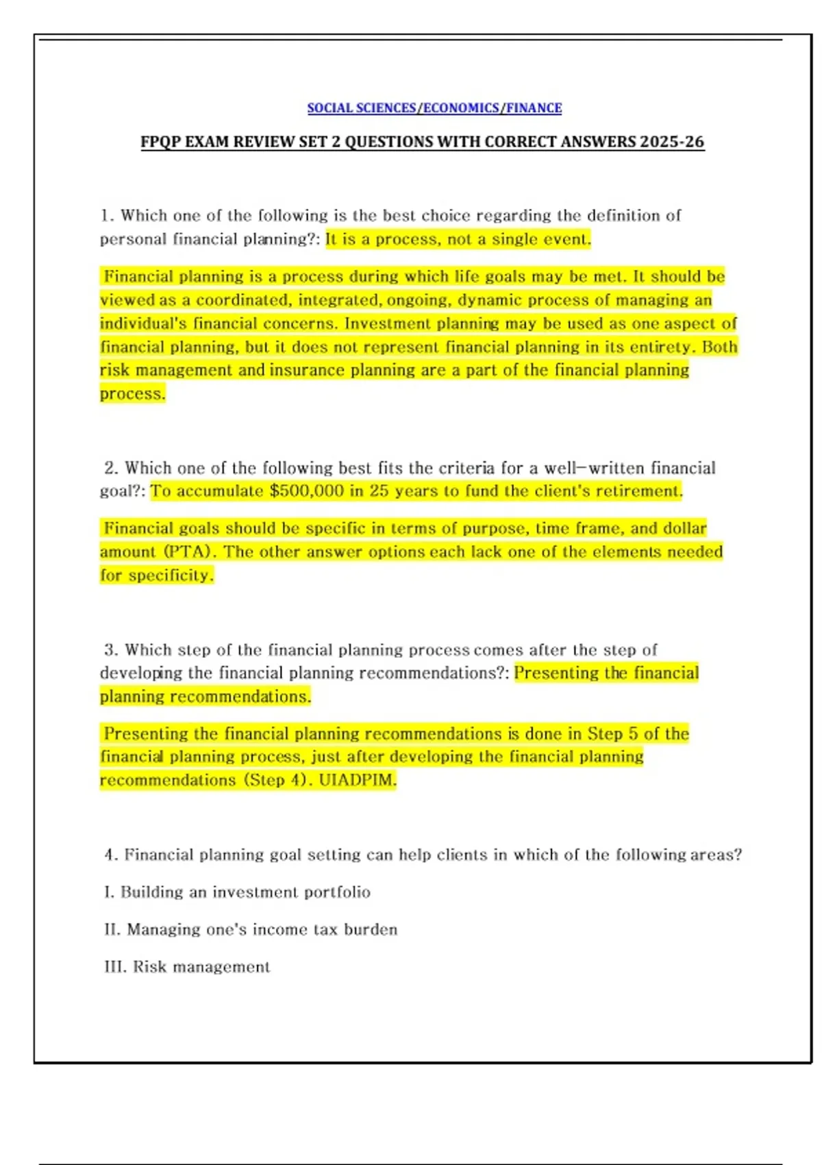 FPQP EXAM REVIEW SET 2 QUESTIONS WITH CORRECT ANSWERS 2025-26 - FPQP ...