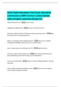 Delta Flight Attendant Final Exam Questions  and Answers&vert;100&percnt; Correct&vert; Latest Update  with complete solutions &lpar;Grade A&plus;&rpar; 