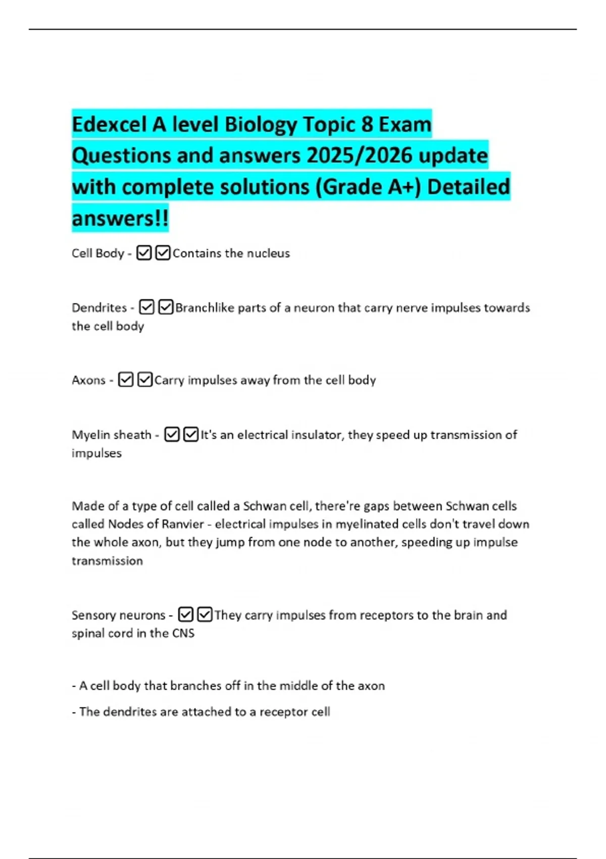 Edexcel A level Biology Topic 8 Exam Questions and answers 2025/2026 ...