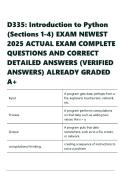 D335&colon; Introduction to Python &lpar;Sections 1-4&rpar; EXAM NEWEST 2025 ACTUAL EXAM COMPLETE QUESTIONS AND CORRECT DETAILED ANSWERS &lpar;VERIFIED ANSWERS&rpar; ALREADY GRADED A&plus;