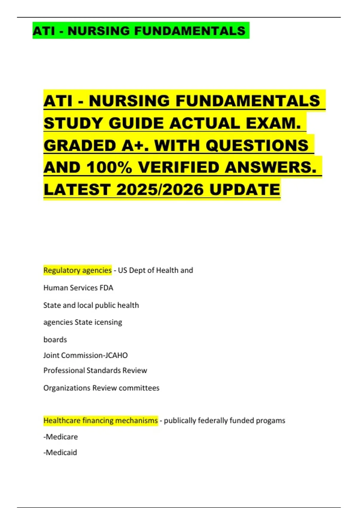 ATI - NURSING FUNDAMENTALS ATI - NURSING FUNDAMENTALS STUDY GUIDE ...