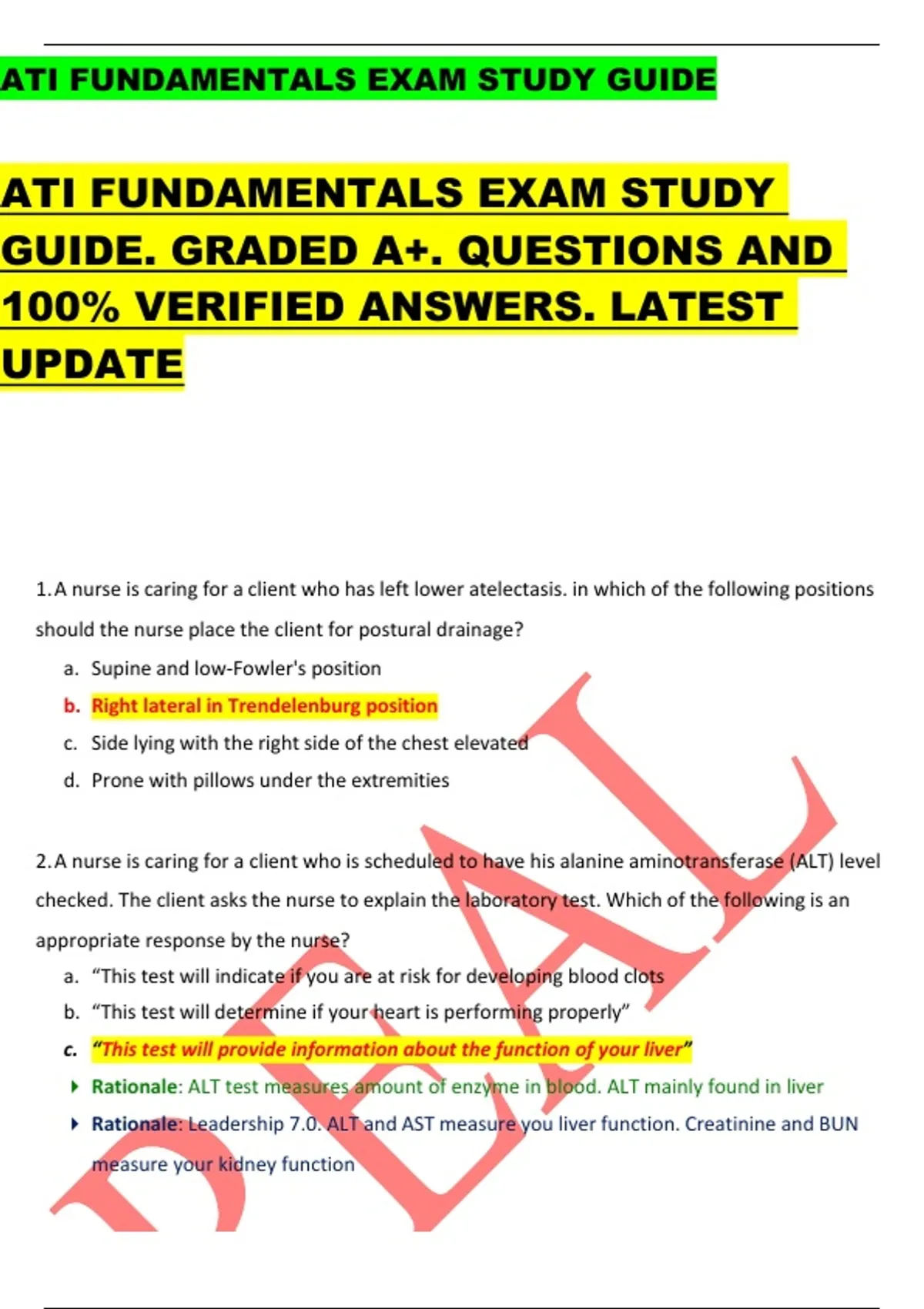 ATI FUNDAMENTALS EXAM STUDY GUIDE ATI FUNDAMENTALS EXAM STUDY GUIDE ...