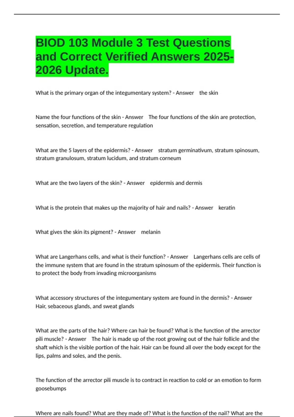 BIOD 103 Module 3 Test Questions and Correct Verified Answers Update ...