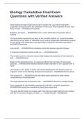 Biology Cumulative Final Exam Questions with Verified Answers