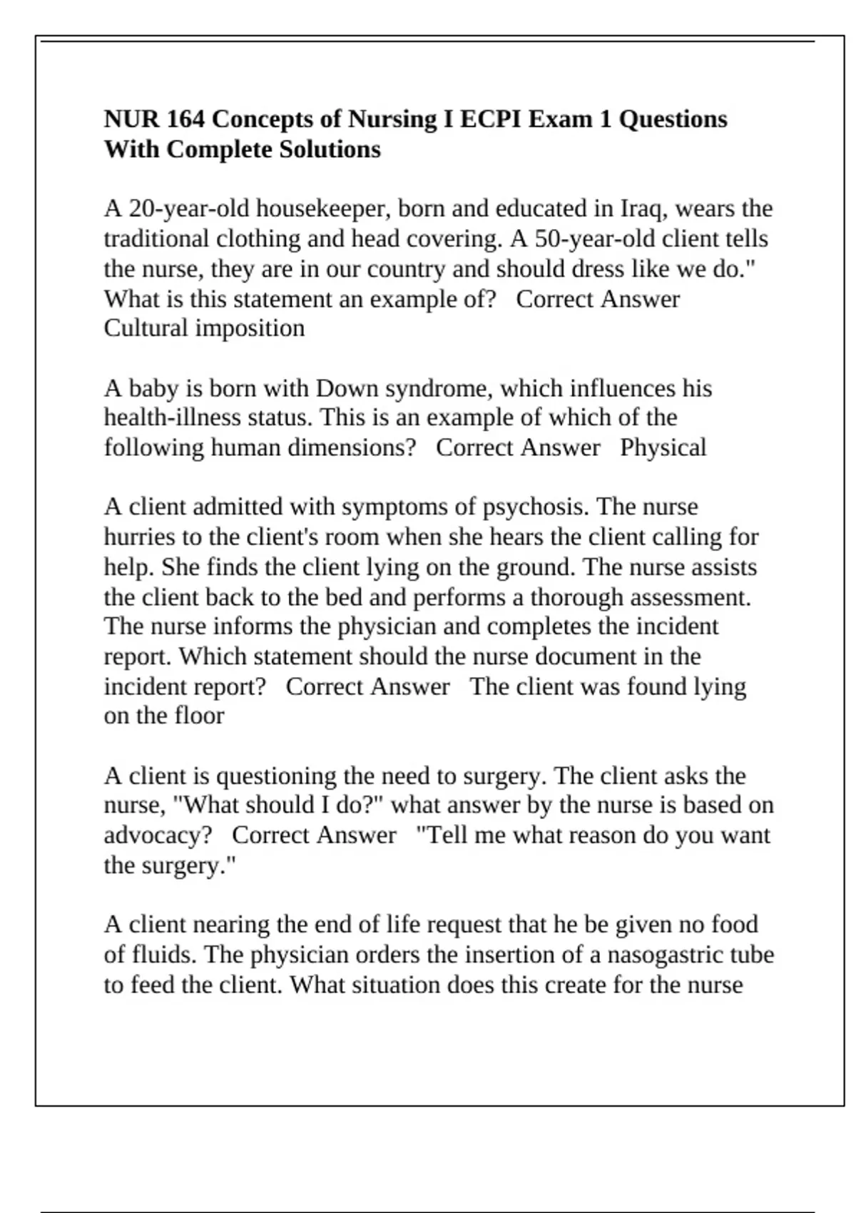 NUR 164 Concepts of Nursing I ECPI Exam 1 Questions With Complete ...