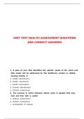 UNIT TEST HEALTH ASSESSMENT QUESTIONS AND CORRECT ANSWERS