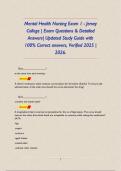 Mental Health Nursing Exam 1 - Jersey College &vert; Exam Questions & Detailed Answers&vert; Updated Study Guide with 100&percnt; Correct answers&comma; Verified 2025 &vert; 2026&period;