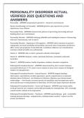 PERSONALITY DISORDER ACTUAL VERIFIED 2025 QUESTIONS AND ANSWERS