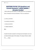 Patho 370 Midterm &ndash; Questions and Correct Answers &ndash; Latest Update &ndash; Already Graded