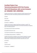 Certified Patient Care Technician&sol;Assistant &lpar;CPCT&sol;A&rpar; Practice Test 2&period;0 B Questions with correct Answers &lpar;A&plus; GRADED 100&percnt; VERIFIED&rpar;